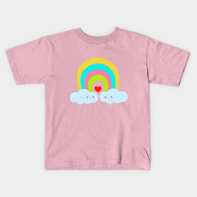 Cute Rainbow and Clouds in love Kids T-Shirt by KireiDesign